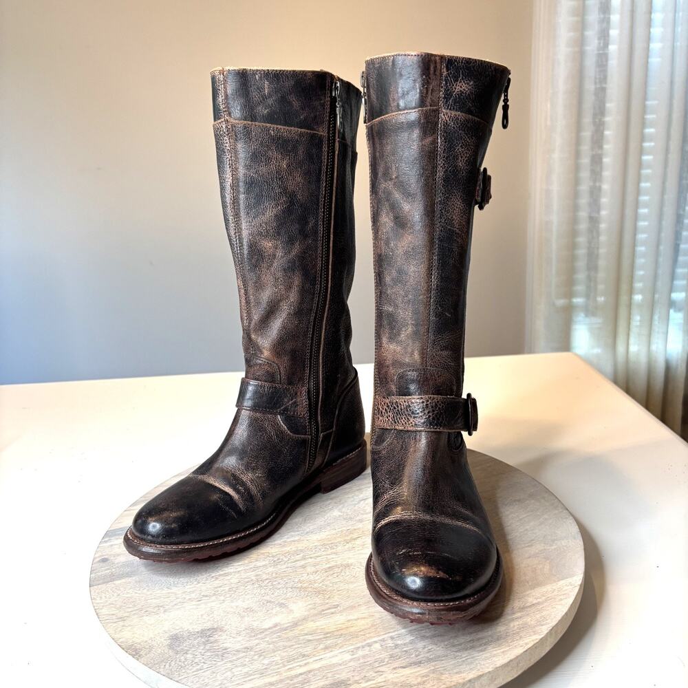 Bed Stu Cobbler Boots 8.5 Tall Riding Boots Distressed Brown Leather Zip Buckle - Picture 3 of 14